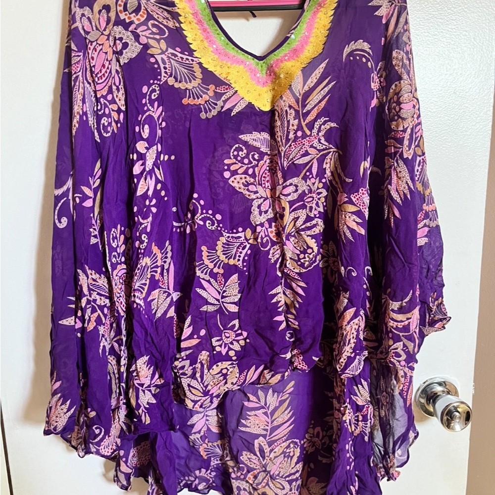 Moda International Purple Pink Bell Sleeve Tunic